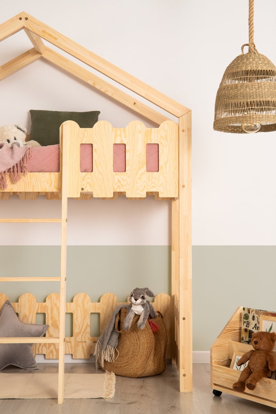 KidooCrafts Lettino per bambini 70 x 140 cm – Letto a castello per bambini  – Letto a castello Montessori in legno – Letto fatto a mano per bambini –