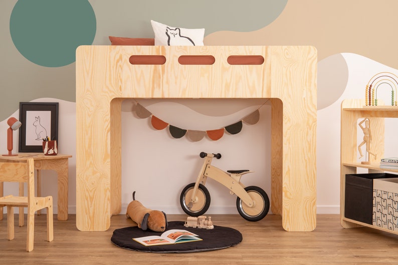 Litera para niñas, Cama de casa Montessori, Cama sólida hecha a mano para niños pequeños, Cama para niños, Cama de casa de madera imagen 2