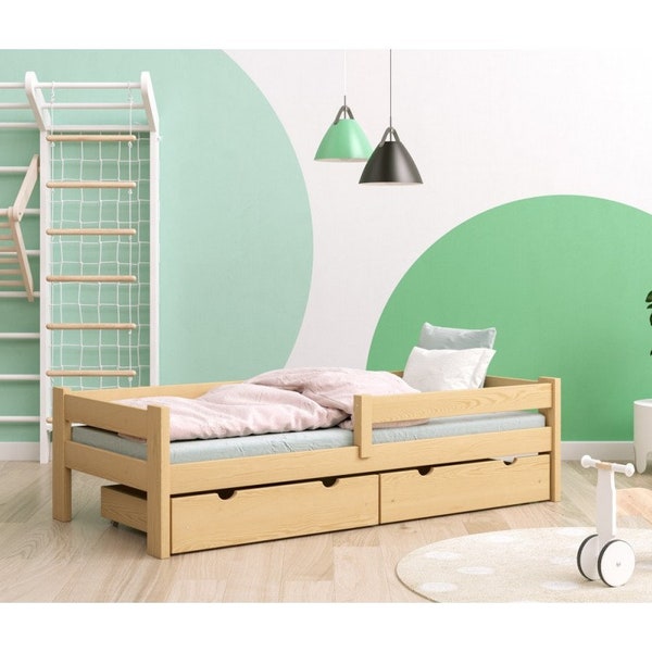 Lit en bois pour tout-petit avec tiroir, lit pour tout-petit, lit Montessori, lit fait à la main solide pour tout-petit, lit pour enfants