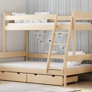 Hochbett für Kinder, Bunk bed for children, Lits superposés pour enfants, bunk bed, todder bed, Etagenbett 3-Personen Holz, Lits superposés triples