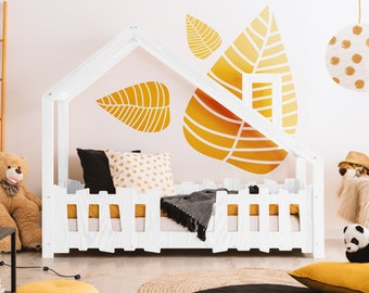 Massives Hausbett für Kinder, Montessori-Hausbett, solides handgemachtes Bett für Kleinkinder, Kinderbett, Holzhausbett, Kleinkinderbett