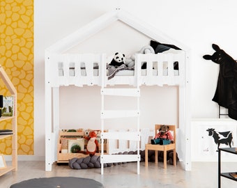 Litera para niñas, Cama de casa Montessori, Cama sólida hecha a mano para niños pequeños, Cama para niños, Cama de casa de madera