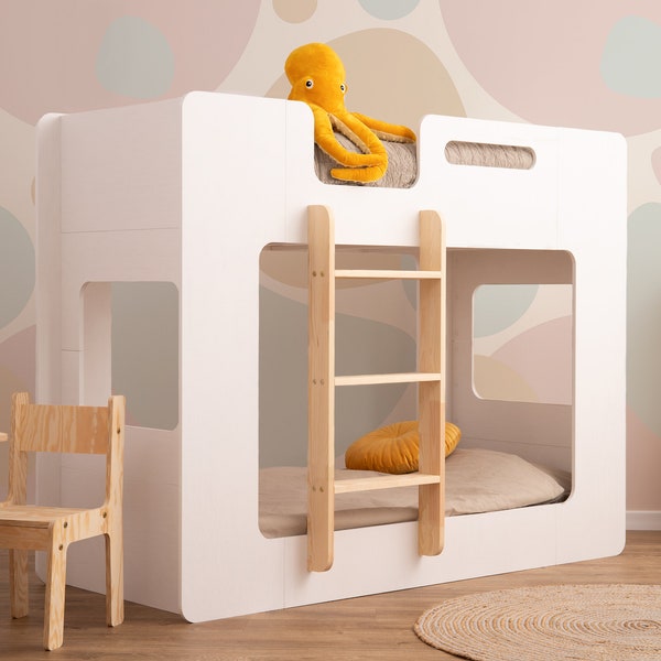 Cube Bunk Bed For Kids, Montessori House Bed, Wooden White Bunk Bed, Handmade Bed for Toddler, Kid House Bed, Wooden House Bed, Toddler Bed