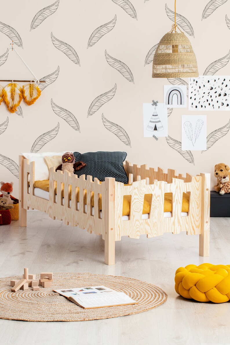 Toddler Bed Wooden Bed With Slatted Frame Montessori Bed Etsy