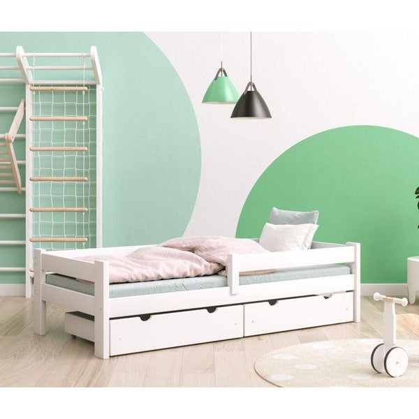 Lit en bois pour tout-petit avec tiroir, lit pour tout-petit, lit Montessori, lit fait à la main solide pour tout-petit, lit pour enfants