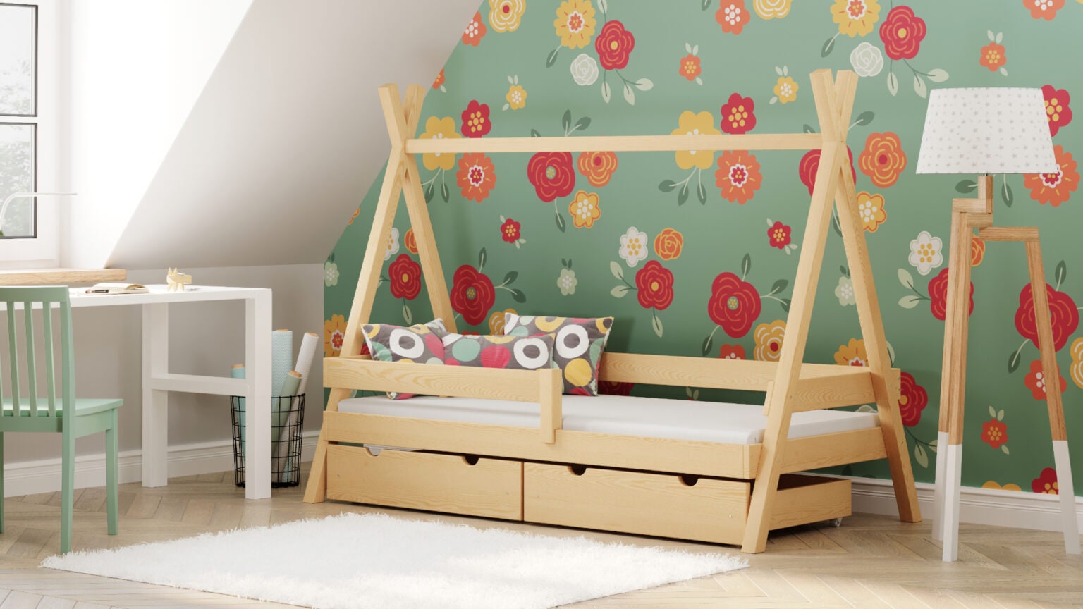 Cama Tipi con cajón, Cama de casa Montessori, Cama Tipi de madera, Cama  hecha a mano para niños pequeños, Cama de casa para niños -  México