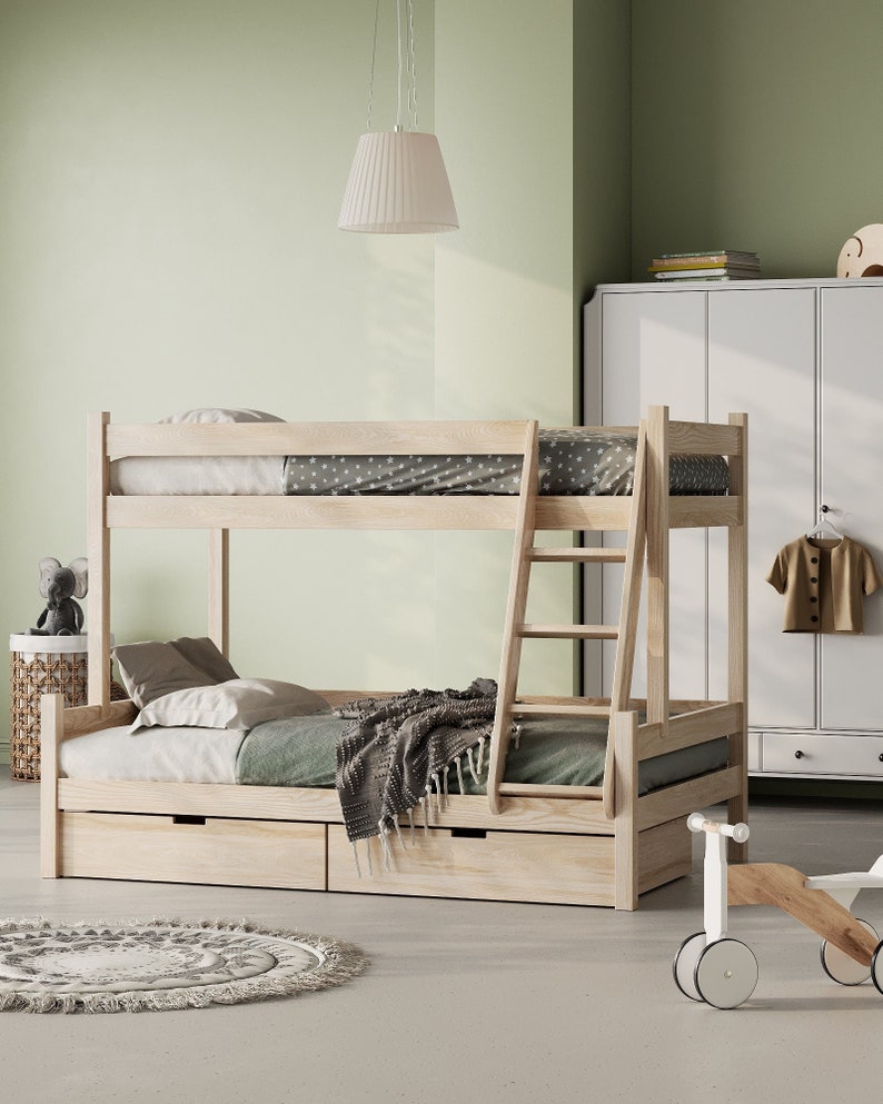 Hochbett für Kinder, Bunk bed for children, Lits superposés pour enfants, bunk bed, todder bed, Etagenbett 3-Personen Holz, Lits superposés triples