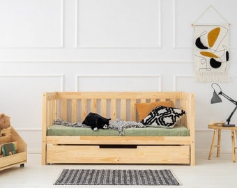 Toddler Bed, Wooden Bed, Montessori Bed, Handmade Bed for Toddler with Drawer, Kids Bed, Wooden Toddler Bed, Kids Room, Bed with Storage