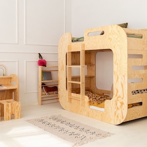 Cube Bunk Bed For Kids, Montessori House Bed, Wooden House Bed, Handmade Bed for Toddler, Kid House Bed, Wooden House Bed, Loft Bed image 3