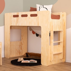 Litera para niñas, Cama de casa Montessori, Cama sólida hecha a mano para niños pequeños, Cama para niños, Cama de casa de madera imagen 3