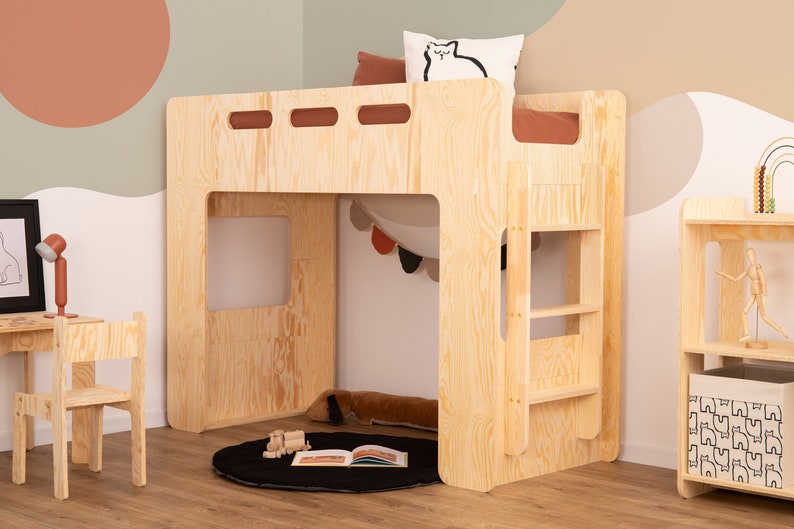 Litera para niñas, Cama de casa Montessori, Cama sólida hecha a mano para niños pequeños, Cama para niños, Cama de casa de madera imagen 3