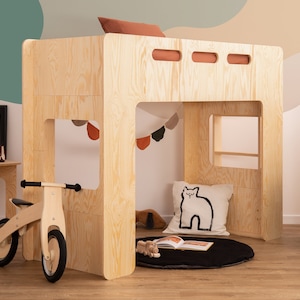 Litera para niñas, Cama de casa Montessori, Cama sólida hecha a mano para niños pequeños, Cama para niños, Cama de casa de madera imagen 1