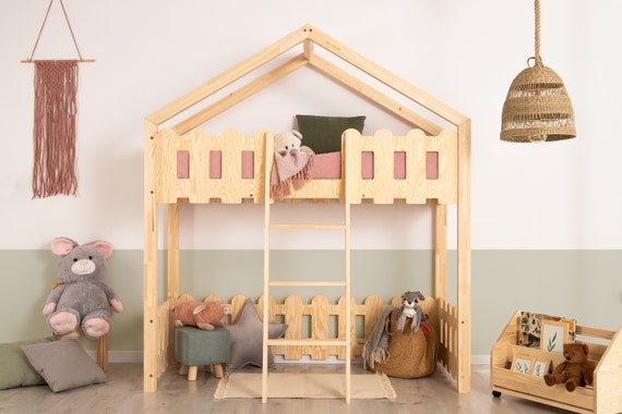 KidooCrafts Lettino per bambini 70 x 140 cm – Letto a castello per bambini  – Letto a castello Montessori in legno – Letto fatto a mano per bambini –
