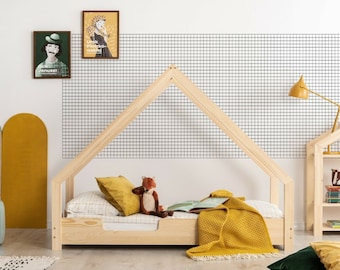 Lit maison pour enfants, lit maison Montessori, lit fait main solide pour enfant en bas âge, lit enfant, lit maison en bois