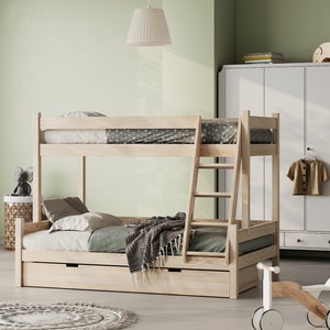 Hochbett für Kinder, Bunk bed for children, Lits superposés pour enfants, bunk bed, todder bed, Etagenbett 3-Personen Holz, Lits superposés triples