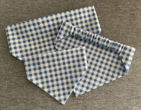 Blue Gingham Scrunchie Dog Bandana, Summer Pet accessories