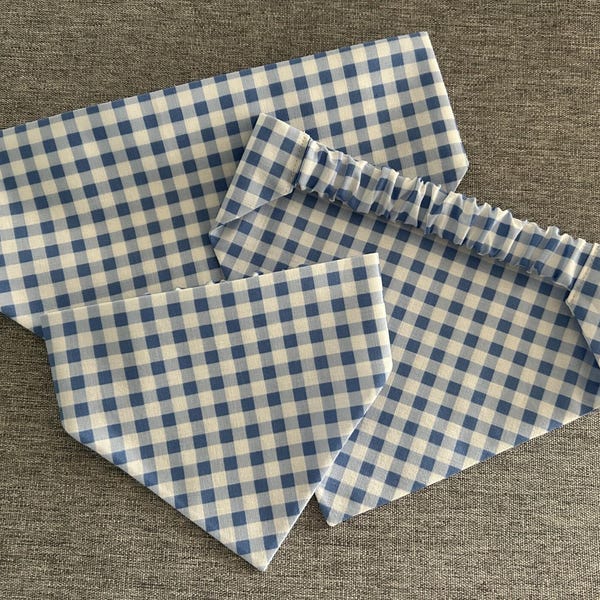 Blue Gingham Scrunchie Dog Bandana, Summer Pet accessories