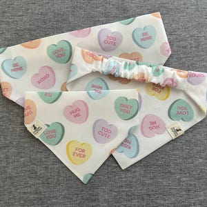 Conversation Hearts Scrunchie Dog Bandana, Valentine&#39;s Day Pet Accessories