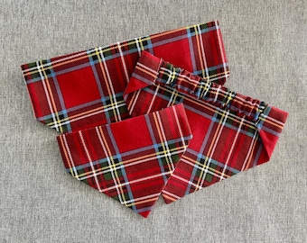Christmas Plaid Scrunchie Dog Bandana, Holiday Bandana for pets