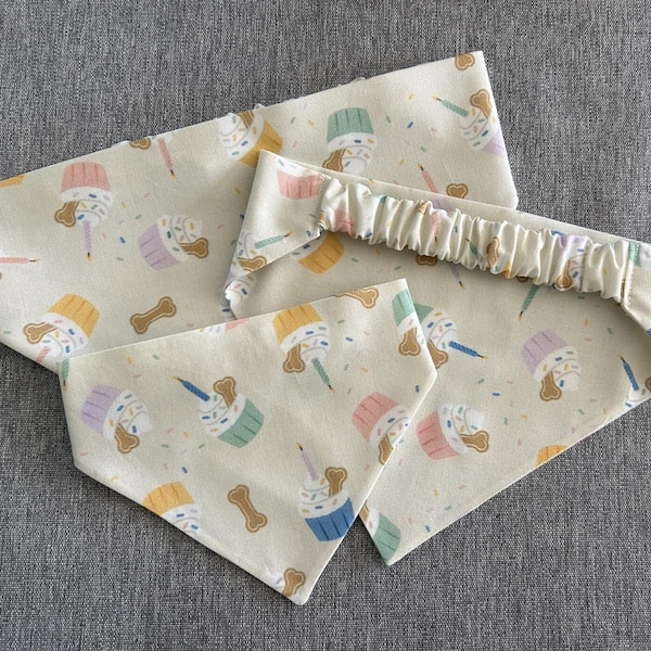 Birthday/Gotcha Day, Pup Cake Scrunchie Dog Bandana, Celebration Pet Accessories