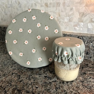Sourdough Starter Jar Cover, Reusable Fabric Lid, Matching Set Bowl and Jar Bonnet