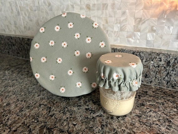 Sourdough Starter Jar Cover, Reusable Fabric Lid, Matching Set Bowl and Jar Bonnet