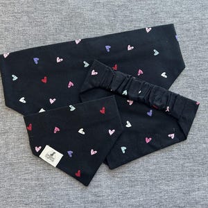 Black with Mini Hearts Scrunchie Dog Bandana, Valentine&#39;s Pets Accessories
