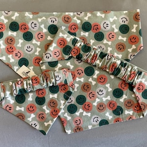 Green smiley face scrunchie dog bandana