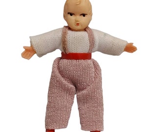 Baby Thread Wrapped Dollhouse Doll Infant Toddler Boy w/ Clothes Poseable Vtg 2"