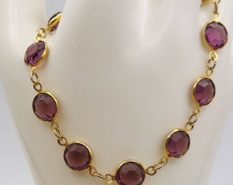 Vintage Swarovski Open Back Bezel Crystal Bracelet Purple Gold Tone Swan Signed