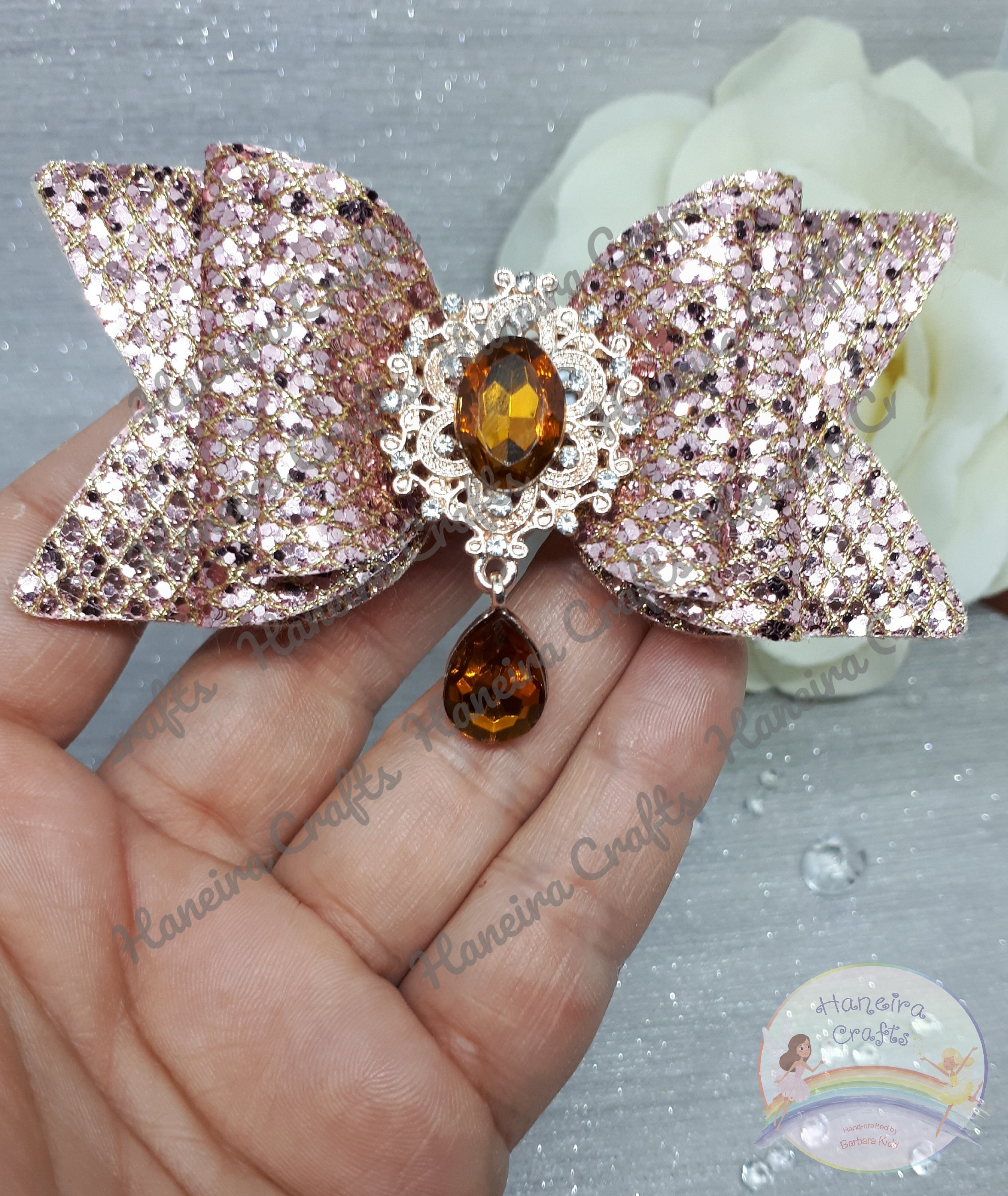 Rose Gold bow with Gem embelishment Handmade bow Jewelled Etsy