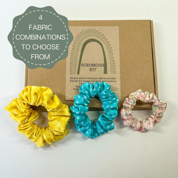 Scrunchie sewing kit, Learn to sew, Letterbox Gifts, Sew your own craft kit, Craft Kit for Adults, sewing kit for her.