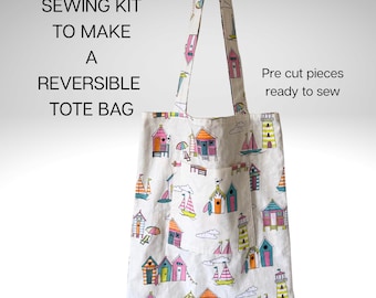 Sew your own Reversible Tote Bag Kit: Beginner-Friendly Adult Craft