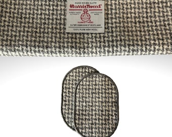 Natural Beige/Grey Dogtooth Harris Tweed Elbow Patches: Sweater Repair, Sew-On (Pair, 3 Sizes Available)