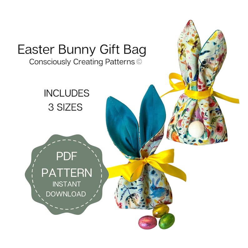 Easter Bunny Gift Bag Sewing Pattern: DIY Fabric Treat Bags (digital ...