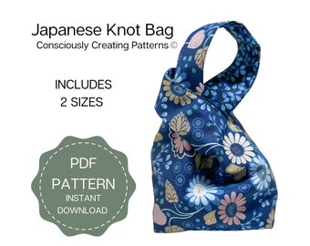 Descarga instantánea de patrón de bolso, patrón de costura PDF para bolso de nudo japonés, patrón de costura para principiantes