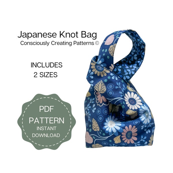 Bag Pattern instant download, PDF Sewing Pattern for Japanese Knot Bag, Beginner Sewing Pattern