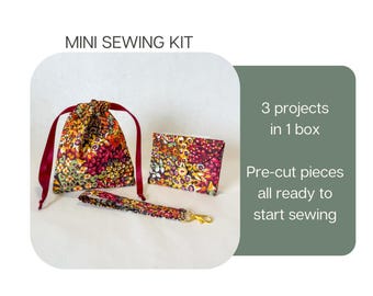 Beginner mini sewing kit: Drawstring Bag, Purse and Wristlet, pre-cut.