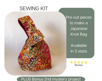 Japanese Knot Bag Sewing Kit: Pre-Cut Cotton Project, Beginner Friendly