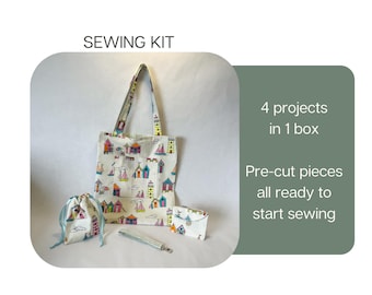 4-in-1 Pre-Cut Sewing Kit: Reversible Tote, Drawstring Bag, Purse, Wristlet