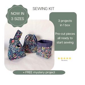 Beginner Sewing Kit: 3 Easy Projects - Fabric Box, Drawstring bag & Knot Bag