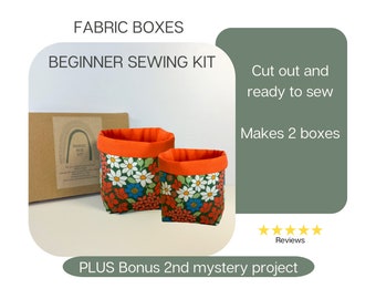 Fabric Caddy Sewing kit, Beginner's craft kit, Sewing tutorial Easy, Pre cut sewing project