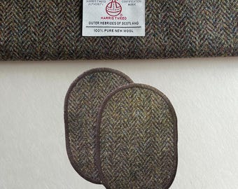 Brown/Moss Herringbone Harris Tweed Elbow Patches: Sweater Repair, Sew-On (Pair, 3 Sizes Available)