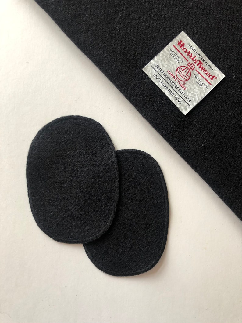 Harris Tweed® Elbow Patches, Jacket Elbow Patch, Repair Patch, Sew on Patches, Handmade Mending Patches, Sweater Repair Black