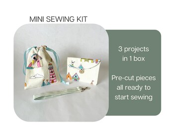 Beginner mini sewing kit: Drawstring Bag, Purse and Wristlet, pre-cut