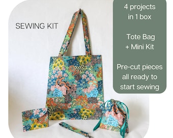 Beginner Sewing Kit: 4 Easy Projects - Tote Bag + Mini Kit (Drawstring Bag & Purse and Wristlet)