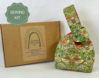 Kit de costura para bolsos para principiantes, crea un bolso con nudo japonés, aprende a coser, crea tu propio proyecto de manualidades, tutorial de costura. Impresión de William Morris.