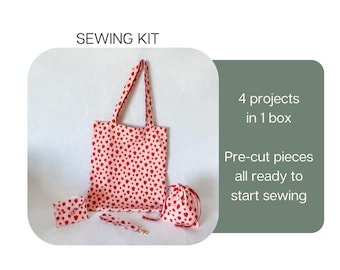 Beginner Sewing Kit: 4 Easy Projects - Tote Bag, Drawstring Bag & Purse and Wristlet,