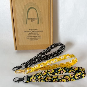 Beginners Sewing Kit to make 3 Wristlet Key Chains, Craft Kit Gift, Easy Sewing Project