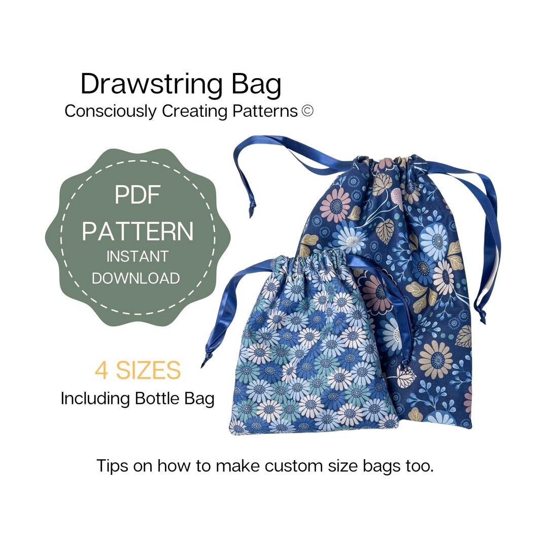 Drawstring Bag Instructions.pdf Bag Pattern Instant Download, PDF Sewing Instructions for Drawstring ...